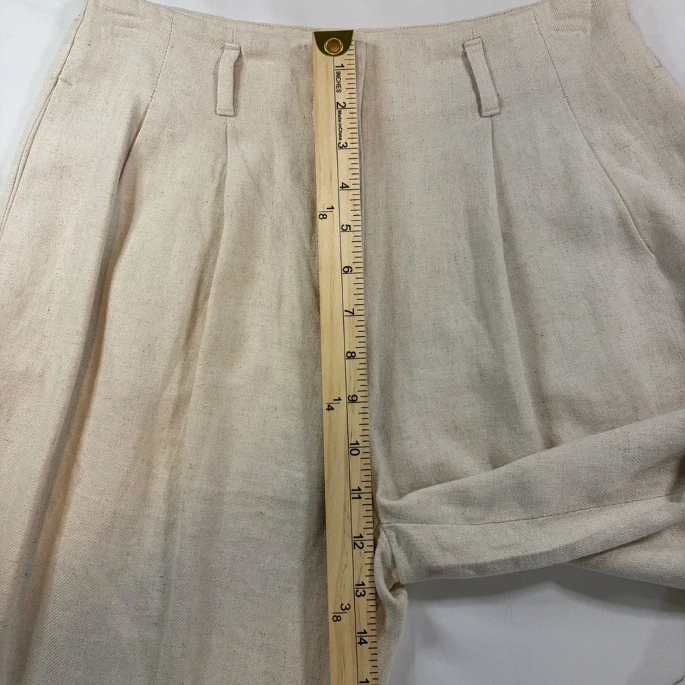 HM Womens Beige Linen Blend High Waisted Pleated Wide Leg Trousers Pants Size 4